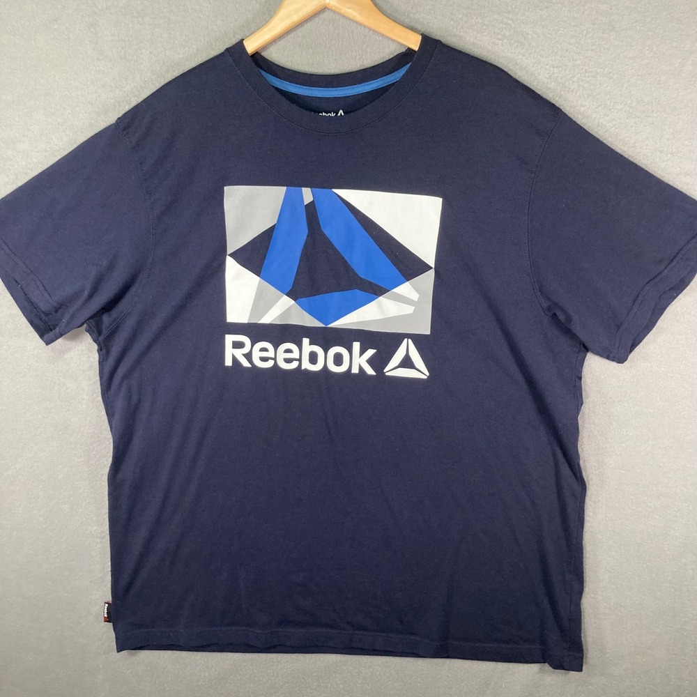Reebok Mens 2XL Vector Logo‎ Graphic T Shirt Blue Athletic Gym